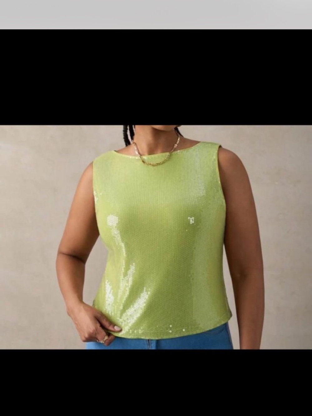 SHEIN Lime Green Sequin Sleeveless Tank Top